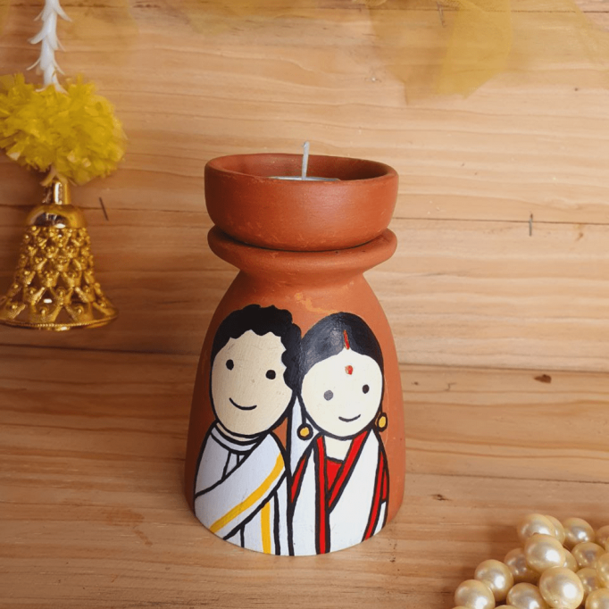 Handpainted Kulhad T-light holder with Regional Characters